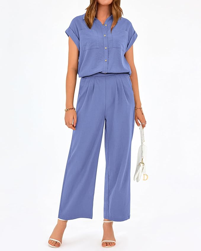 PRETTYGARDEN Womens 2 Piece sets Summer Cap Sleeve Tops Palazzo Pants Dressy Casual Vacation Travel Outfits Tracksuits
