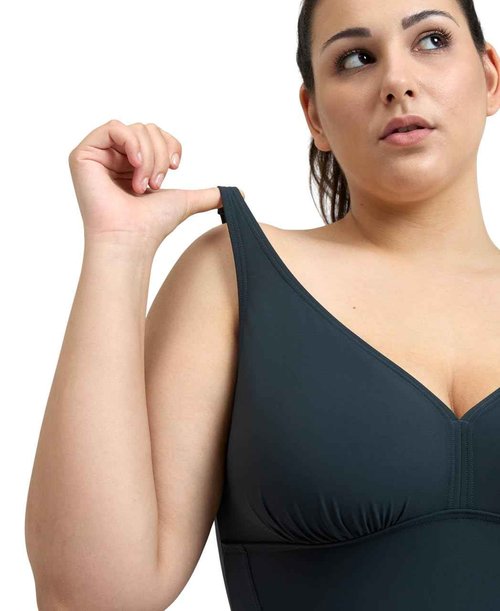 ARENA Bodylift Women's Maura C-Cup Plus Size One Piece Shaping Swimsuit U Back Tummy Control Bathing Suit, Night Gray, 16W-18W