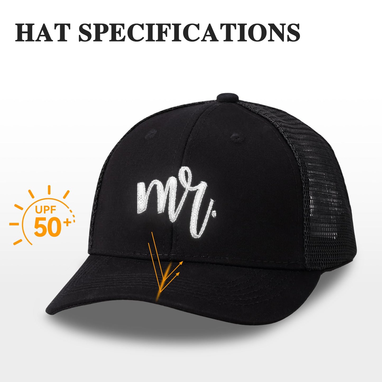 Mr and Mrs Hats for Newlywed Couple -Embroidered Breathable mesh Hats for Women Men, Unique Gift for Wedding, Engagement, Honeymoon White