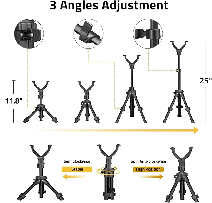 CVLIFE Shooting Rest Tripod - Adjustable Height, 360 Degree Rotation, V Yoke Stand - Portable Rifle Rest for Target Shooting, Hunting and Outdoor Activities