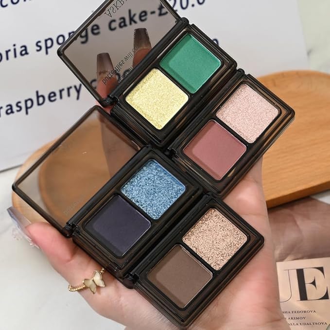 Golden Champagne Shimmer Eyeshadow Matte Brown Double Colors Palette,High Pigment Eye Shadow Powder,Blendable Smooth and Texture Waterproof Smudge-proof Durable Long-lasting Makeup Palette 02#