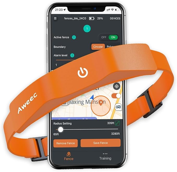 Aweec GPS Electric Dog Fence with Free App, Wireless Fence System with Training Collar, Portable Fence for Outdoor Use, Re...