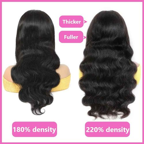 Kloiynj 360 Lace Front Wigs - 220% Density Body Wave HD Lace Front Wigs - Brazilian Virgin 16 Inch - Full Lace Wigs Pre Plucked with Baby Hair - Natural Color