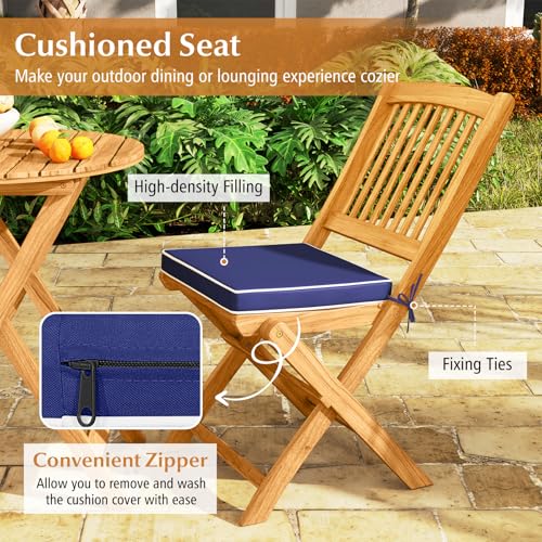 Tangkula 3 Pieces Acacia Wood Patio Folding Bistro Set, Outdoor Table and Chairs Set with Soft Cushions, Patio Furniture S...