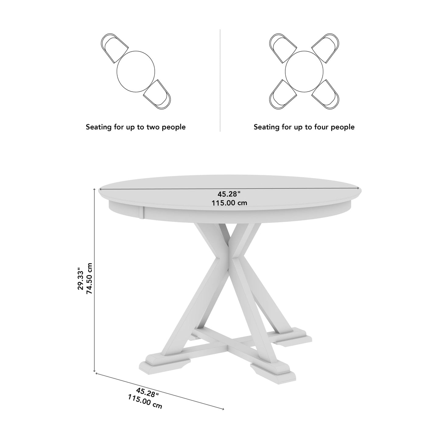 Bush Home Round Dining Table, 45 inch Trestle Design, Modern Transitional, West End Collection, Dark Brown and White