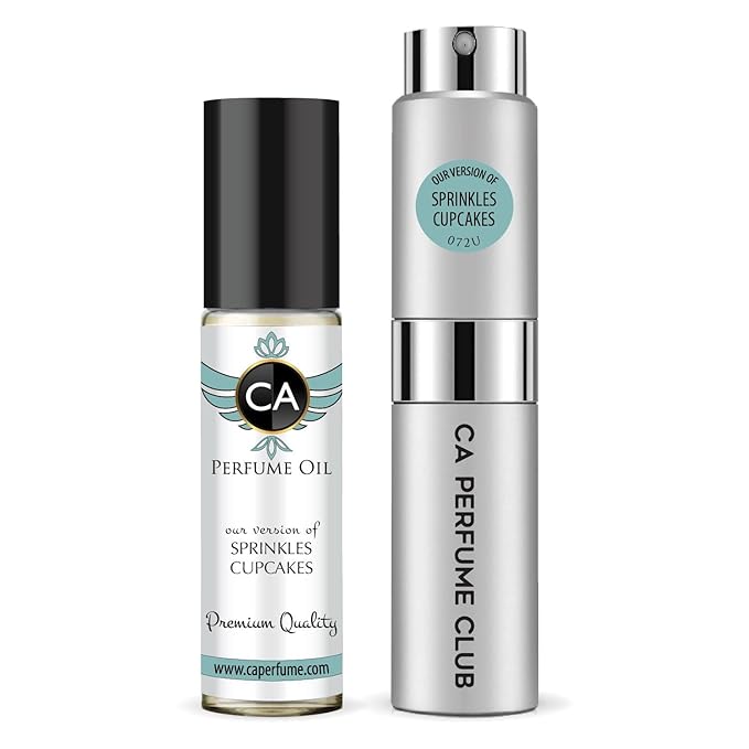 CA Perfume Duo Impression of Sprinkles Cupcakes For Women And Men Perfume Layering Set Long Lasting Travel Size EDP + Body Oil Roll-On Bottle 0.27 Fl Oz+0.33 Fl Oz