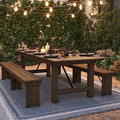 Flash Furniture Hercules Series 9' x 40" Rustic Solid Pine Folding Dining Table, Rectangular Antique Farmhouse Dining and ...
