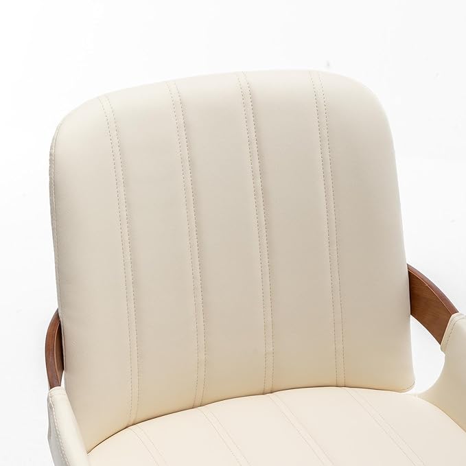 YOUUGIOR Mid Century Modern Faux Leather Upholstered Dining Chairs,Armless Accent Chairs with Sturdy Natural Wood Legs,Bamboo Backrest Support for Kitchen&Dining Room Chairs(1PCS,Beige)