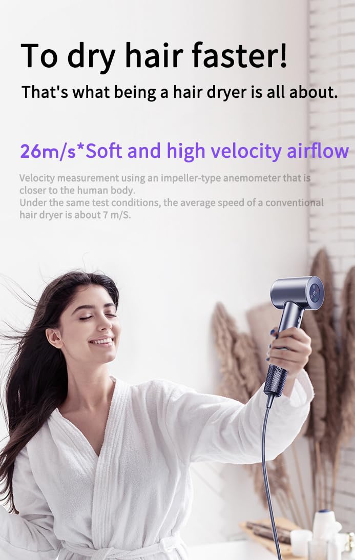 Hair Dryer, 110000 RPM Professional High Speed Blow Dryer Negative Ionic Care Hair Dryer for Fast Drying, Low Noise, HD Display