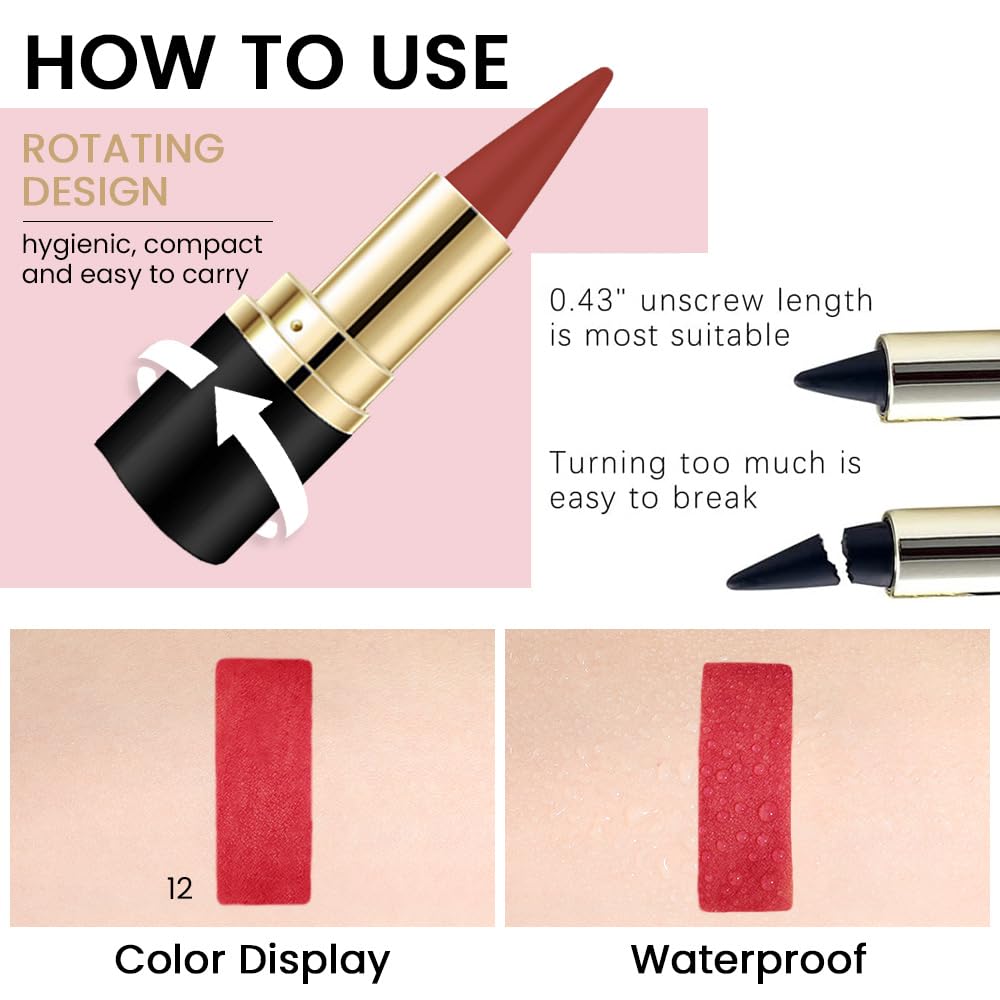 Kaely Red Gel Eyeliner Pencil,Waterproof Smudge Proof Eye Liner Pen,Cat Eye Goth Halloween Makeup,Eye Black Face Paint Lipstick Crayon,Color Colorful Eyeliner Eyeshadow Stick,12