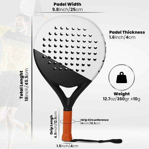 LAPAT Padel Racket with Cover Bag - Carbon Surface with EVA Memory Foam- Paddle Tennis Racquets Lightweight (White) POP Tennis
