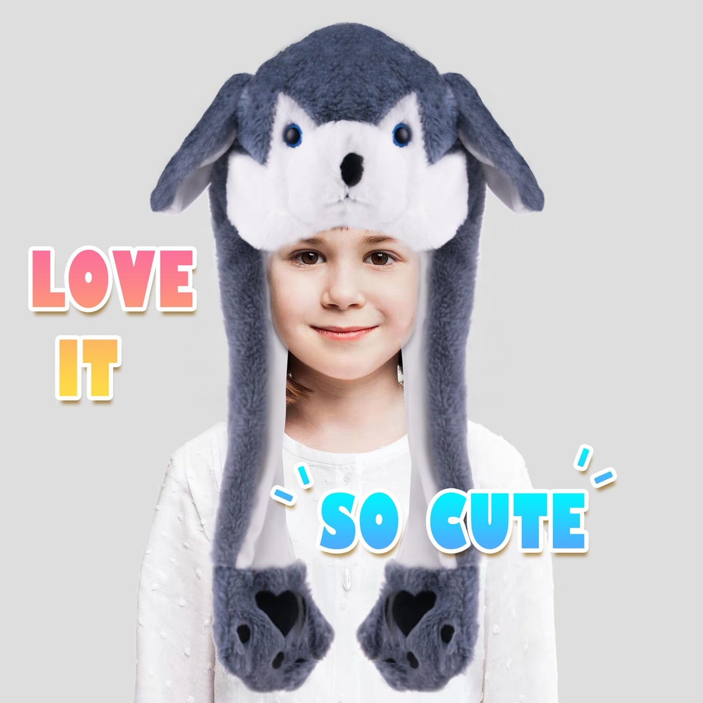 CICITOYWO Funny Plush Animal Hat Ear Moving Jumping Husky Cap for Kids Adults (Grey)