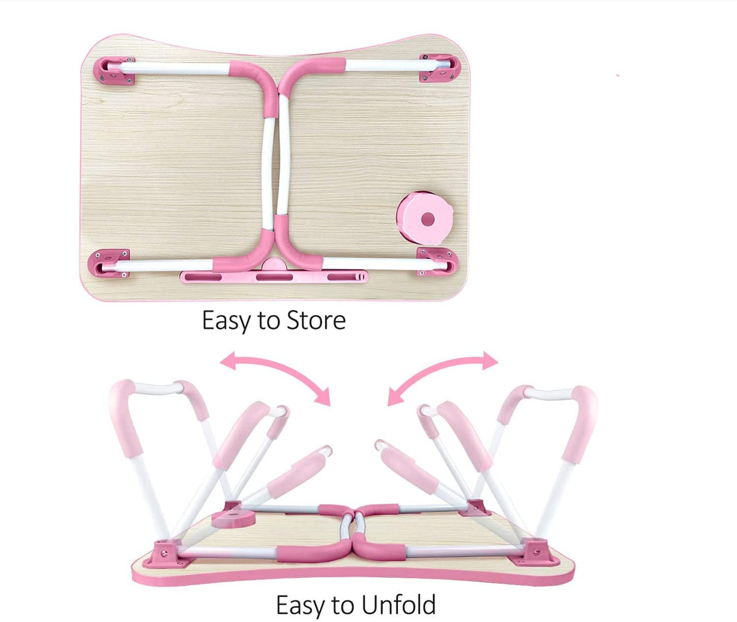 Laptop Desk Foldable Bed Table, Portable Lap Desk Laptop Bed Tray Table with Storage Drawer and Cup Holder, Lap TraysTables Notebook Stand Reading Desks Breakfast Tray for Beds Couch Sofa Floor – Pink