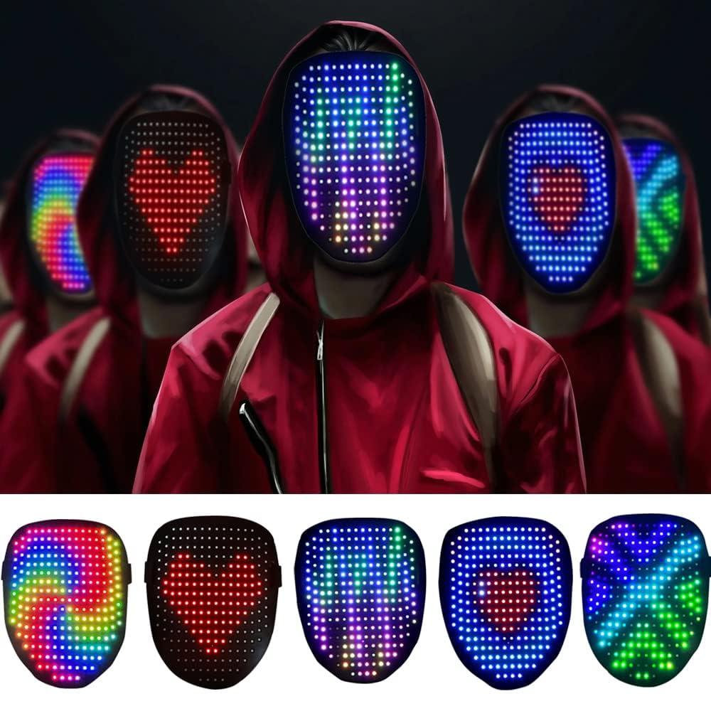 CASEIER Led Mask, Led Face Mask - 2025 Upgraded Led Mask Halloween with Gesture Control Light Up Toy for Kids, Perfect Gifts for Christmas and New Year