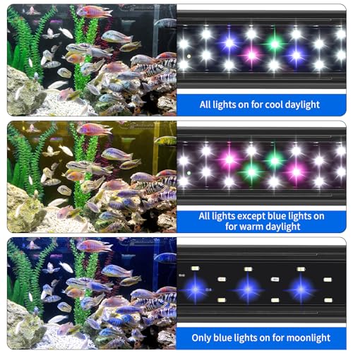 AQUANEAT LED Aquarium Light for 18 to 24 Inch Fish Tank, Auto On Off with Timer, Full Spectrum, Adjustable Brightness, Day...