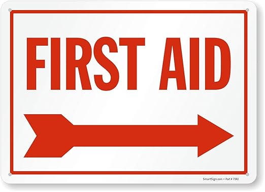 SmartSign "First Aid" Sign with Right Arrow | 10" x 14" Aluminum