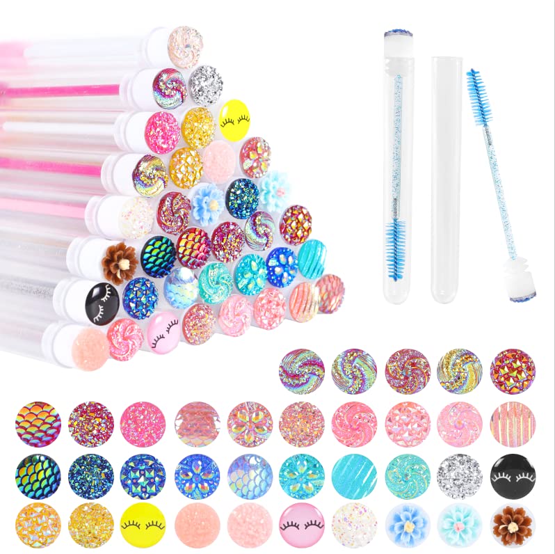 60 Pcs Colorful Lash Disposable Mascara Brushes Diamond Eyelash Spoolies Makeup Brush Mascara Wand in Sanitary Tube Lash S...