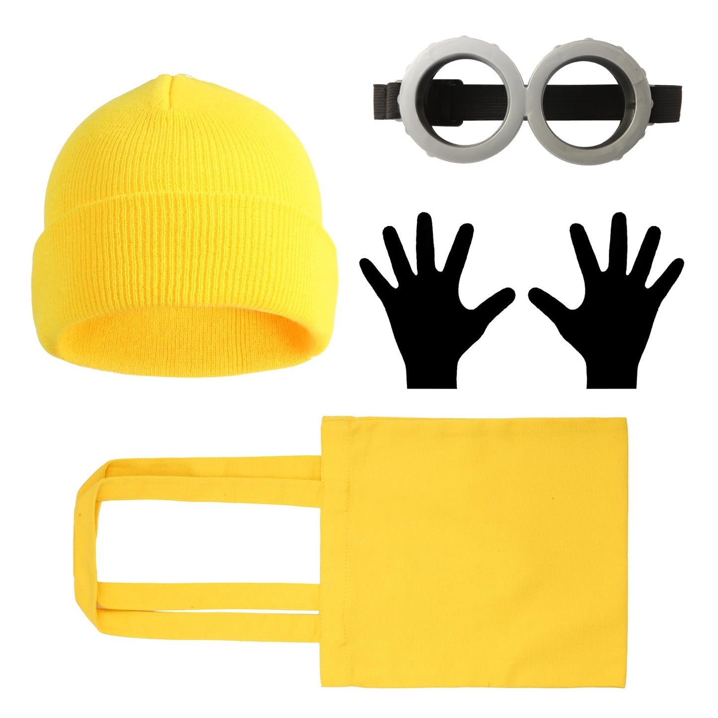ZFZ 4 Pcs Minion Costume Accessories Set for Adult Yellow Beanie Hat/Steampunk Goggles Glasses/Gloves/Yellow Bag Costumes Party