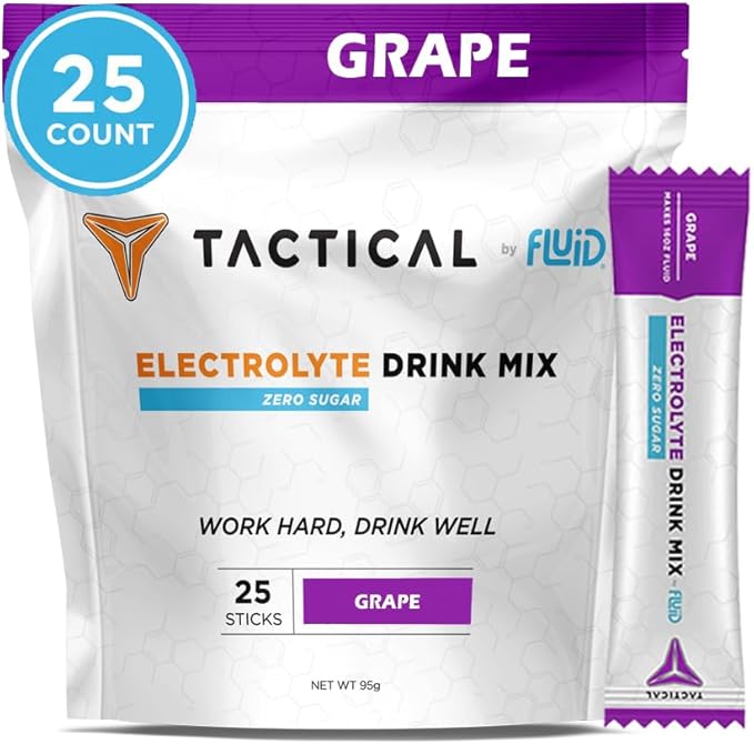 Fluid Tactical - 25 Count Zero Sugar Electrolyte Powder | Grape | Travel Ready Drink Mix | Extreme Re-Hydration
