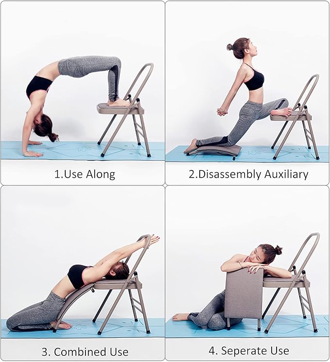 INNOLIFE Yoga Auxiliary Chair with Lumbar Back Support Foldable Balance Training with Purple Yoga Resistance Band