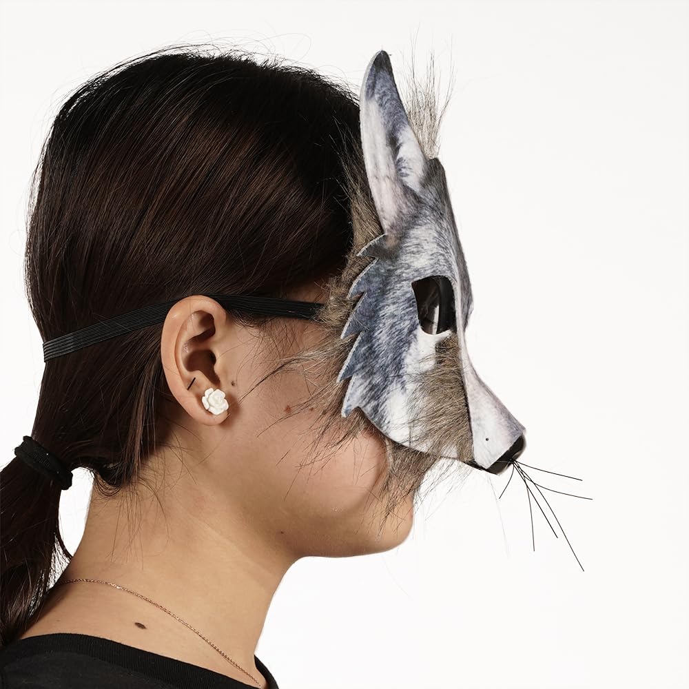 ZDOVLZZPON Animal Fox Wolf Mask, Plush Half Face Mask for Christmas Party Cosplay Costumes