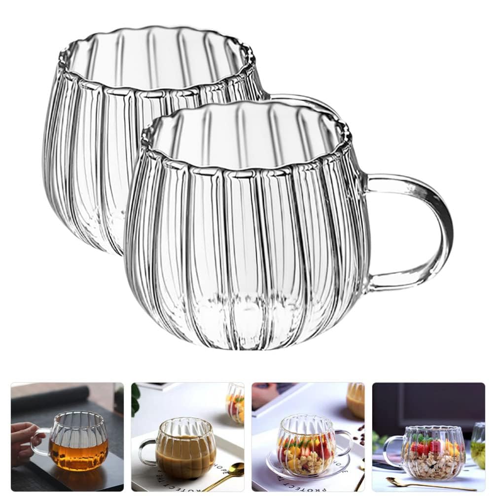 RQPQBO Clear Classic Glass Halloween Cups with Handle 12 Oz- Heat-Resistant Cute Pumpkin Coffee Mugs for Home, Office, Party Drinking Cups Microwave Safe (2Pcs)