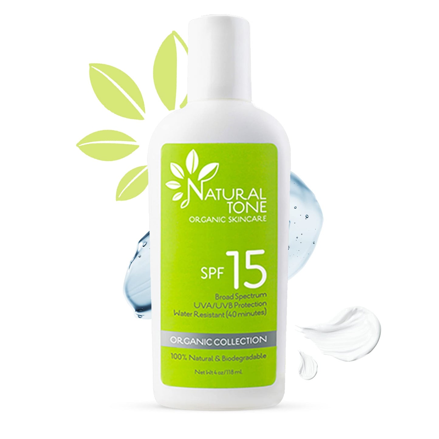 SPF15 Broad Spectrum Natural Sunscreen, Soothing & Hydrating Sunscreen Lotion, Plant-Based Sun Block, Water-Resistant Sun Screen