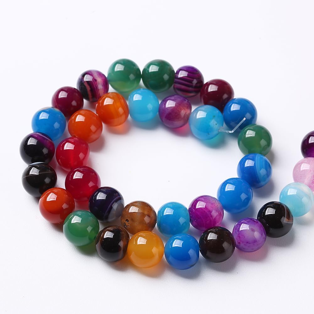 60pcs 6mm Natural Multicolor Stripe Agate Beads for Jewelry Making Natural Stone Energy Healing Beads DIY Bracelet Necklace 15" (6mm, Multicolor Stripe Agate)