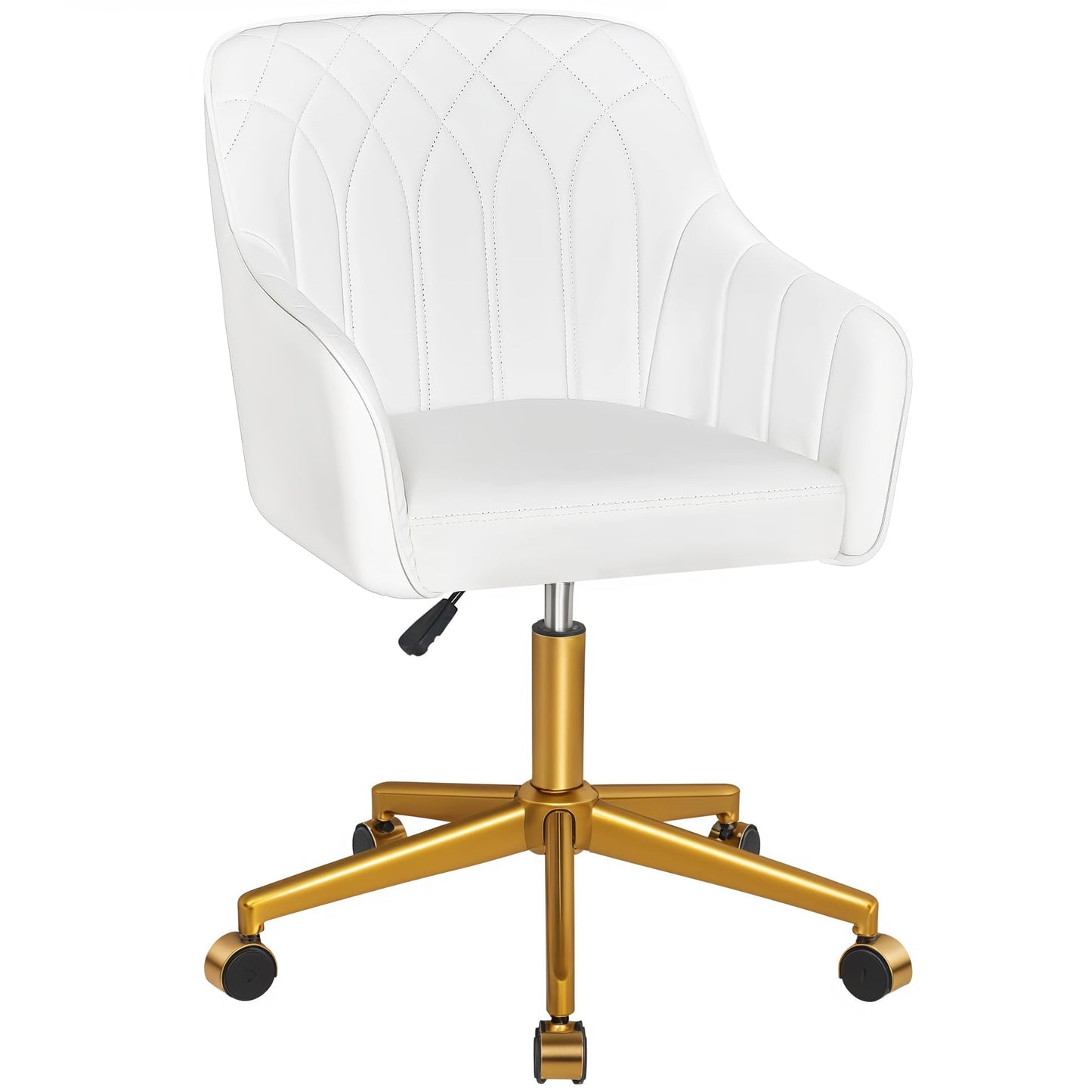 VECELO Modern PU Swivel Home Office Desk Chair with Back & Rolling Wheels, Adjustable Seat Height for Girls Women Bed Room Vanity Makeup/Task/Computer Work, White