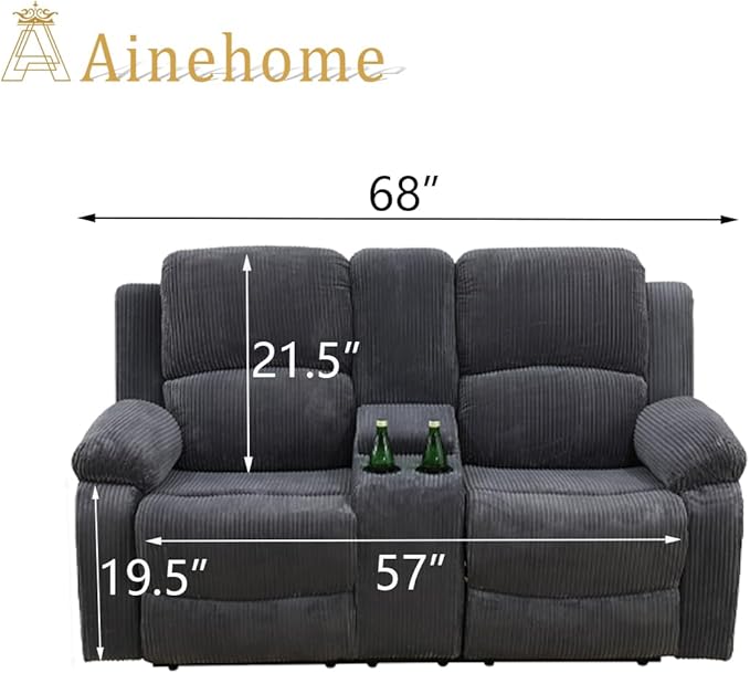 A Ainehome Living Room Furniture Set Grey Corduroy Recliner Sofa Set Loveseat Chair Furniture Sofa Set for Living Room/Small Space/Rv/House/Office/Theater Seating (A-Dark Grey Corduroy, Loveseat)
