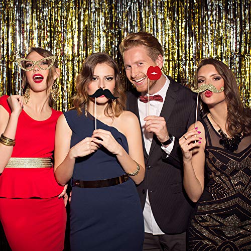 Fully Assembled Roaring 20s Photo Booth Props - Set of 30 - Black & Gold Glitter Selfie Signs - Great Gatsby Themed Party ...