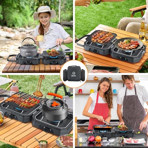 Nice C Camping Stove, Portable Camping Stove Propane, 2 Burner Propane Stove with Grill, Camp Stove, 16,000 BTU Camp Stove...