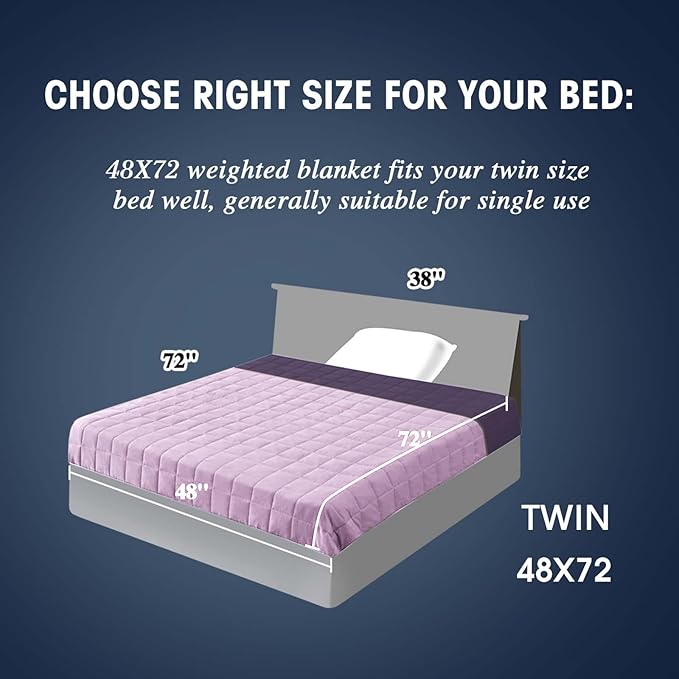 yescool Weighted Blanket for Adults (10 lbs, 48" x 72", Purple) Cooling Heavy Blanket for Sleeping Perfect for 90-110 lbs, Twin Size Breathable Blanket with Premium Glass Bead, Machine Washable