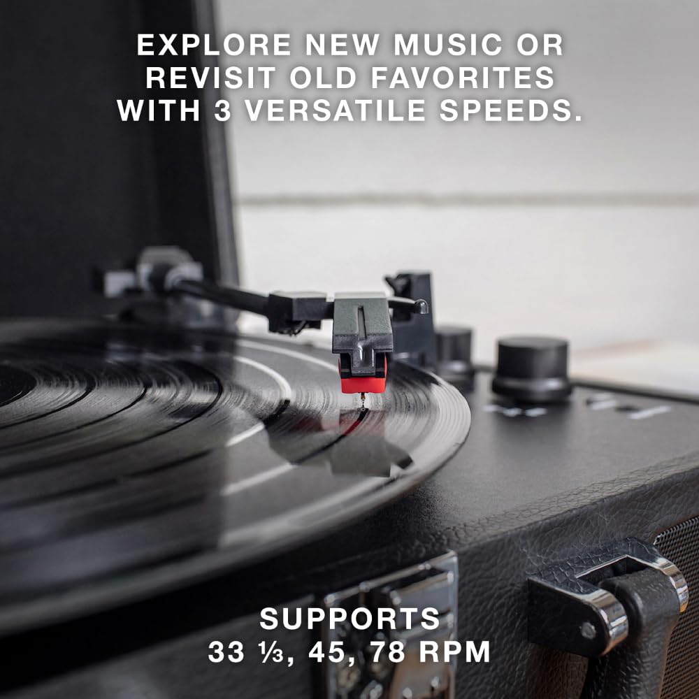 Victrola Journey Bluetooth Portable Suitcase Record Player - With Built-In Speakers, 3 Speed Vinyl Record Player, Rca Out, Headp