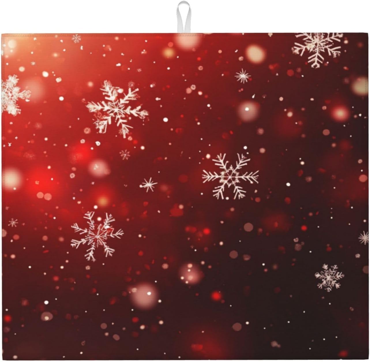 Dish Drying Mat Red Christmas Snowflake Xmas Glitter Absorbent Microfiber Non Slip Quick Dry Heat Resistant Holiday Decorative Kitchen Counter Mat for Plates Cups Glasses 16x18 Inch
