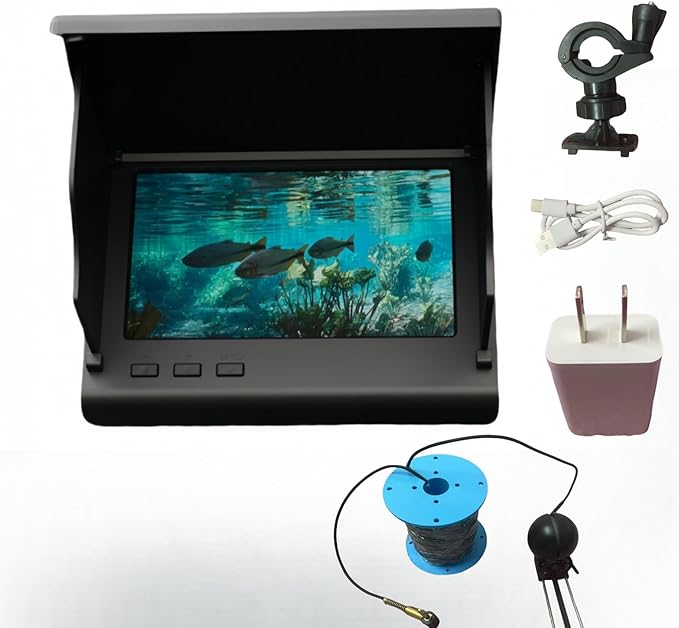 PwrZink Underwater Fishing Camera with 4.3 Inch IPS Screen, Waterproof 220°Ultra-Wide Infrared Night Vision Lens, 98ft Cab...