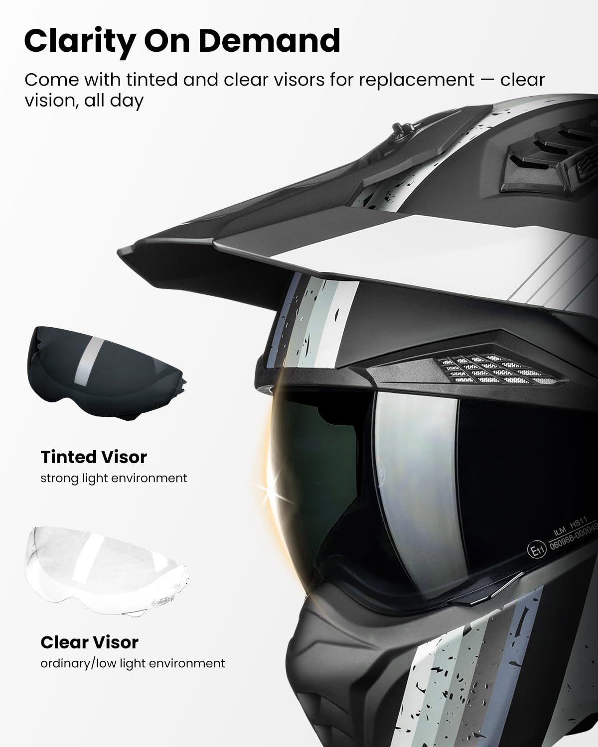 ILM Open Face Motorcycle 3/4 Half Helmet DOT ECE for Adult with Tinted Clear Visor Moped ATV Cruiser Electric Scooter Model HS711(Black Gray,XL)