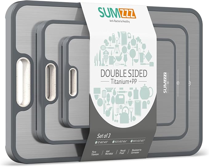 Titanium Cutting Board for Kitchen, Food Grade Pure Titanium/PP, Cutting Board Double Sided, Easy to Clean[18”*12.5”+15.5”*10.5”+12”*8.5”]