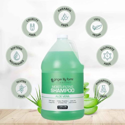 Ginger Lily Farms Club & Fitness Moisturizing Shampoo for All Hair Types, 100% Vegan & Cruelty-Free, Aloe Vera Scent, 1 Gallon Refill (Pack of 4)
