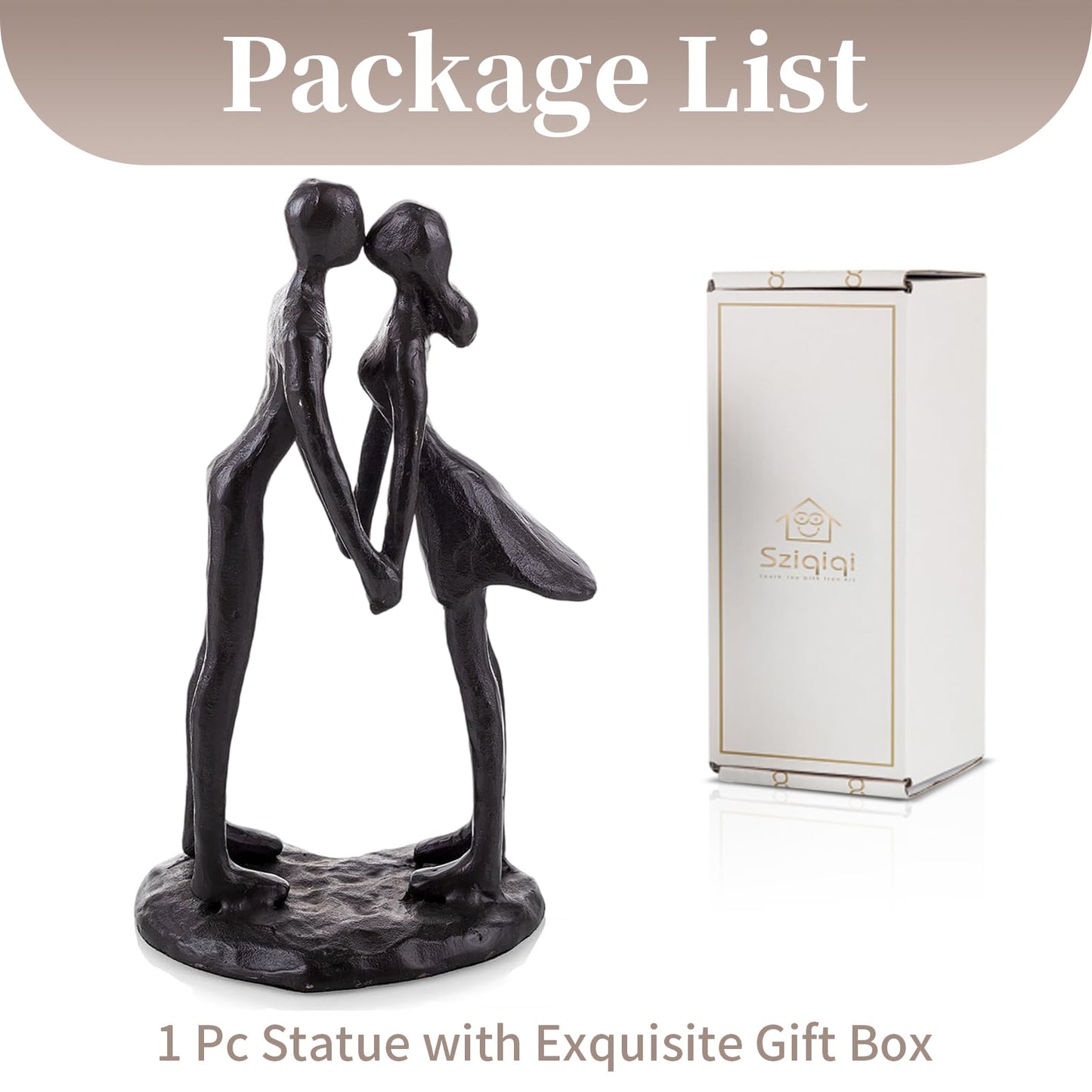 Sziqiqi Couple Sculptures Cast Iron Gift for Anniversaries Wedding Small Modern Abstract Figurine Decorative Metal Statues Romantic Passionate Love Ornament for Couples Valentines