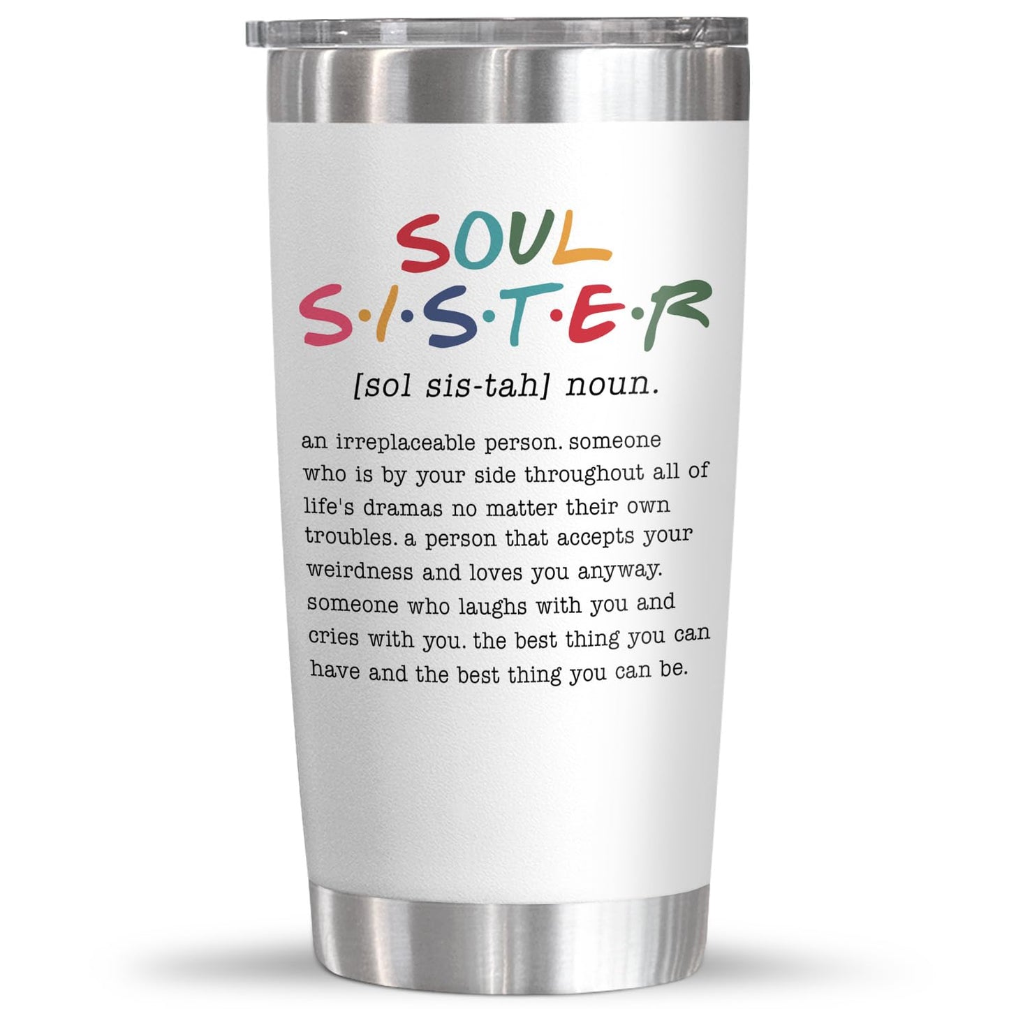 TEEZWONDER Friendship Gifts for Women - Soul Sister Stainless Steel Insulated Coffee Tumbler with Lid 20 oz - Mothers Day Birthday Gifts for Friendship Women Friend BFF Female Work Bestie Coworkers