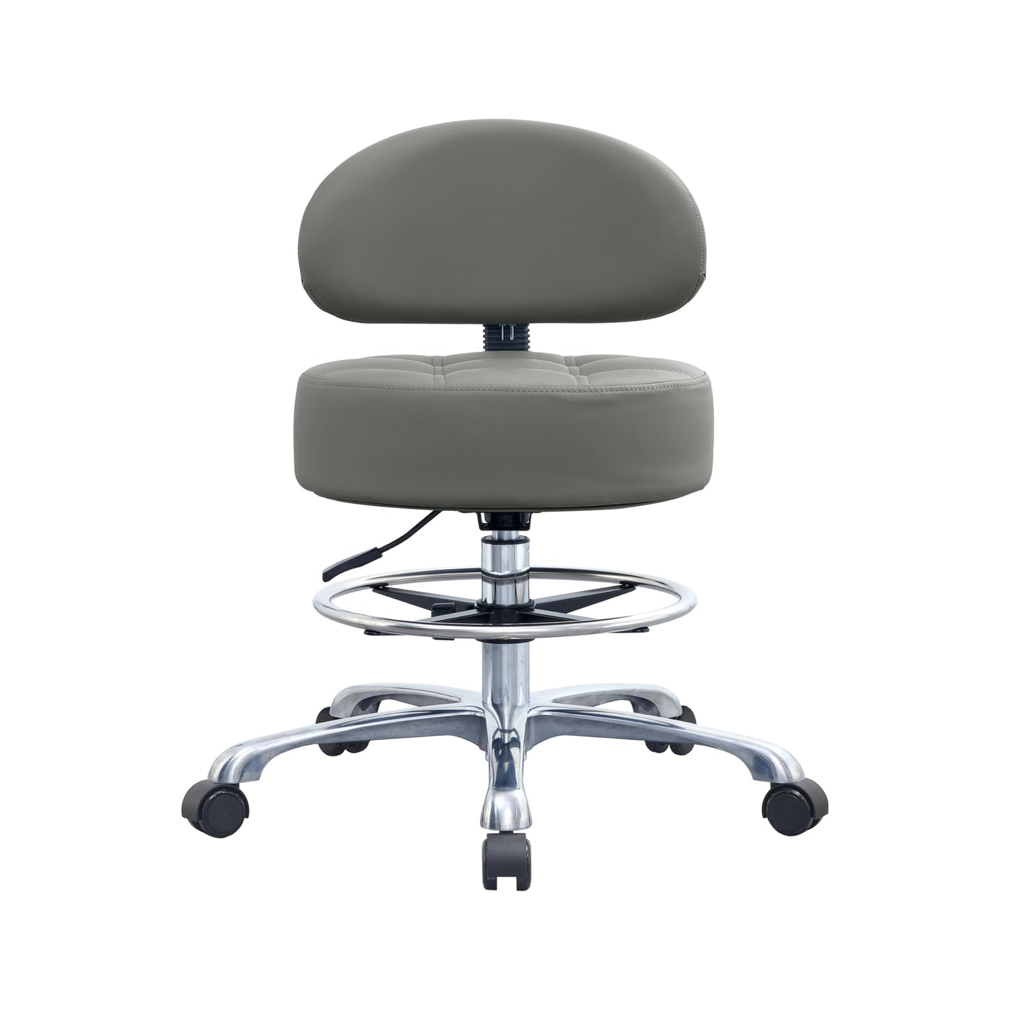 Height Adjustable Rolling Shop Stool with Back Support - Kitchen Stool with Wheels Heavy Duty for Salon, Spa, Massage, Tattoo, Esthetician - Extra Thick for Extreme Comfort