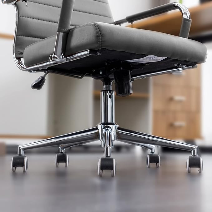 BOWTHY Home Office Chair Ribbed, Modern Leather Conference Waiting Room Chairs,Ergonomic Office Desk Chair, High Back Executive Computer Chair, Adjustable Swivel Chair with Arms (Gray)