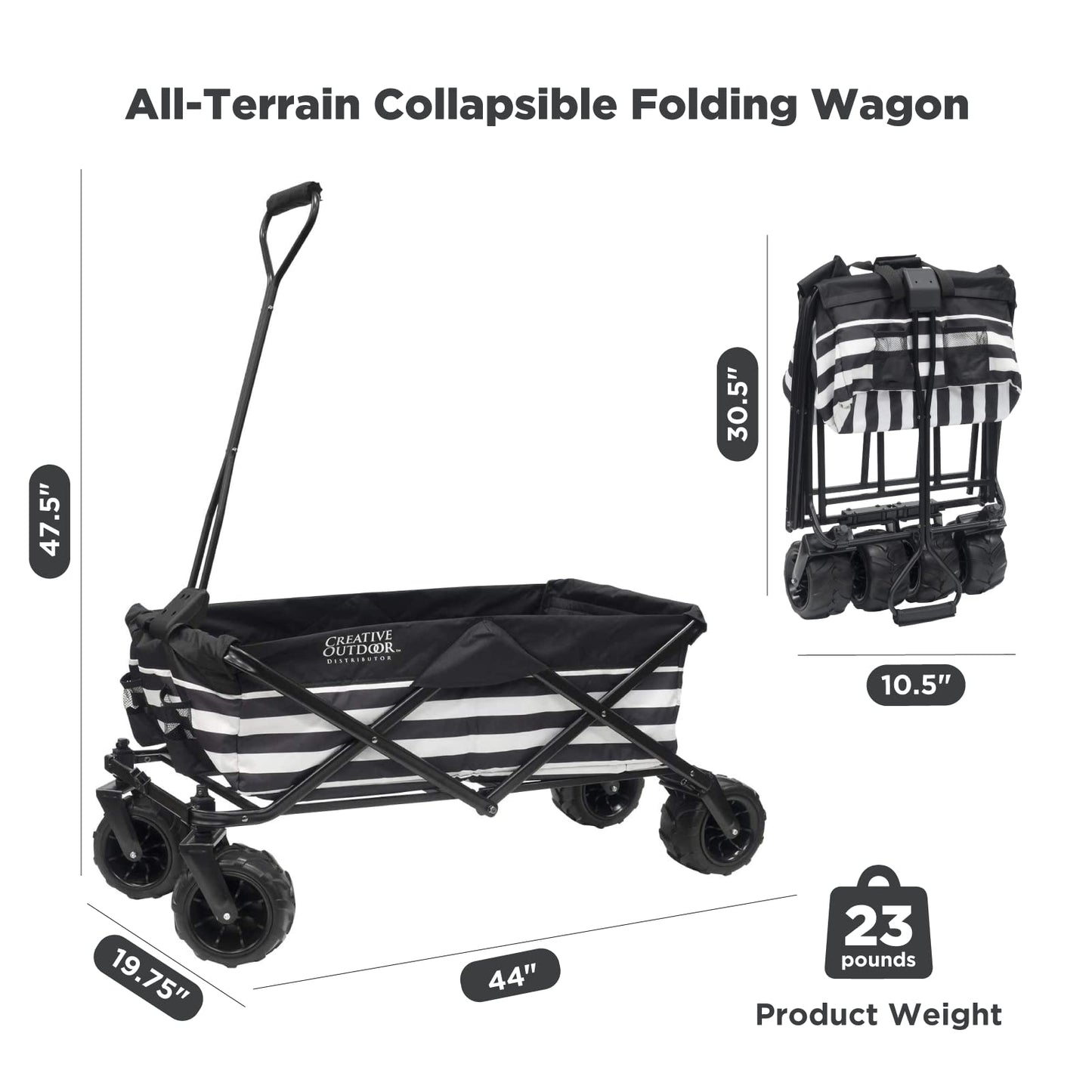 Creative Outdoor Push Pull Stroller Wagon for Kids, 150lbs Weight Capacity, All-Terrain Collapsible Folding Cart with Canopy for Cargo, Beach, Park, Garden, Camping & Tailgate