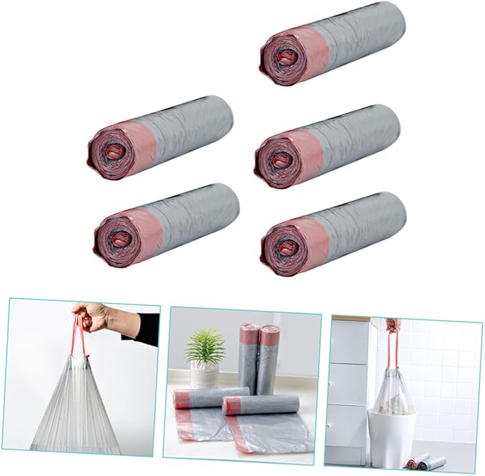 TOYANDONA 5 Rolls Thickened Drawstring Trash Bags Disposable Portable Rubbish Bags for Kitchen Use Garbage Pouches Easy to Carry and Store Random Color