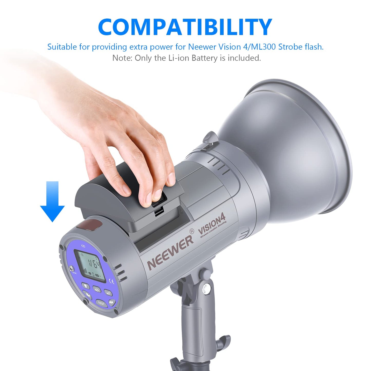Neewer Li-Ion Battery High Capacity Rechargeable Flash Spare Battery For Q300, Vision 4, Ml300 Outdoor Studio Flash Strobe