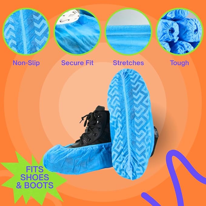 Frontline Disposable Shoe Covers Non-Slip – Premium Non-Woven, Durable, Booties Shoe Protectors – Water Resistant Thick Anti-Slip - One Size Fits Most, Indoor Use (100 Pack)