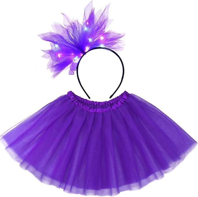 TWINKLEDE Women Tutu Skirt with Led Headband Classic 4 Layered Tutus Christmas Costume Skirts for Adult