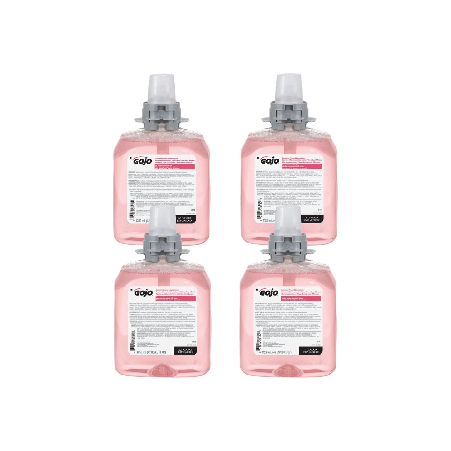GOJO FMX-12 Luxury Foam Handwash, Cranberry Scent, EcoLogo Certified, 1250 mL Foam Soap Refill for GOJO FMX-12 Push-Style Dispenser (Pack of 4) – 5161-04