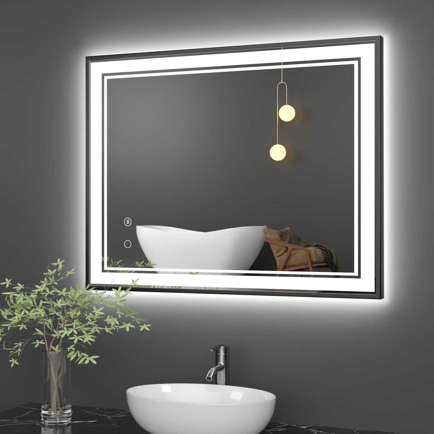 osemy 28" x 36" LED Bathroom Mirror with Lights Black Framed LED Mirror for Bathroom Lighted Bathroom Mirror Backlit and Front Black Aluminum Frame Anti-Fog Dimmable Vanity Smart Memory